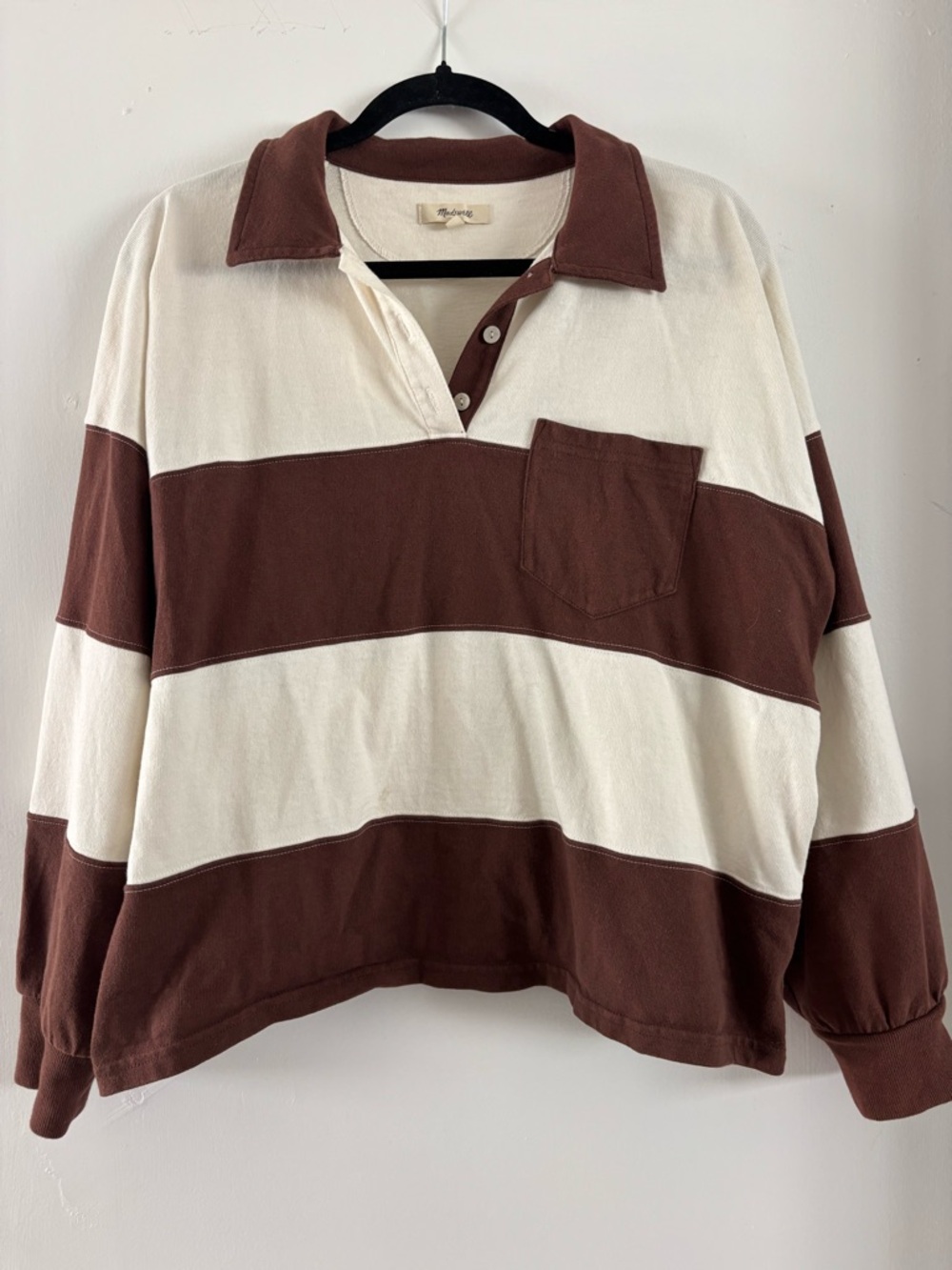 Madewell Brown and Cream Striped Long Sleeve Rugby Top
